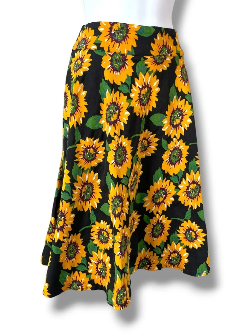 Fancyqube Sunflower Floral A-Line Midi Skirt High Waist Cottagecore Prairie